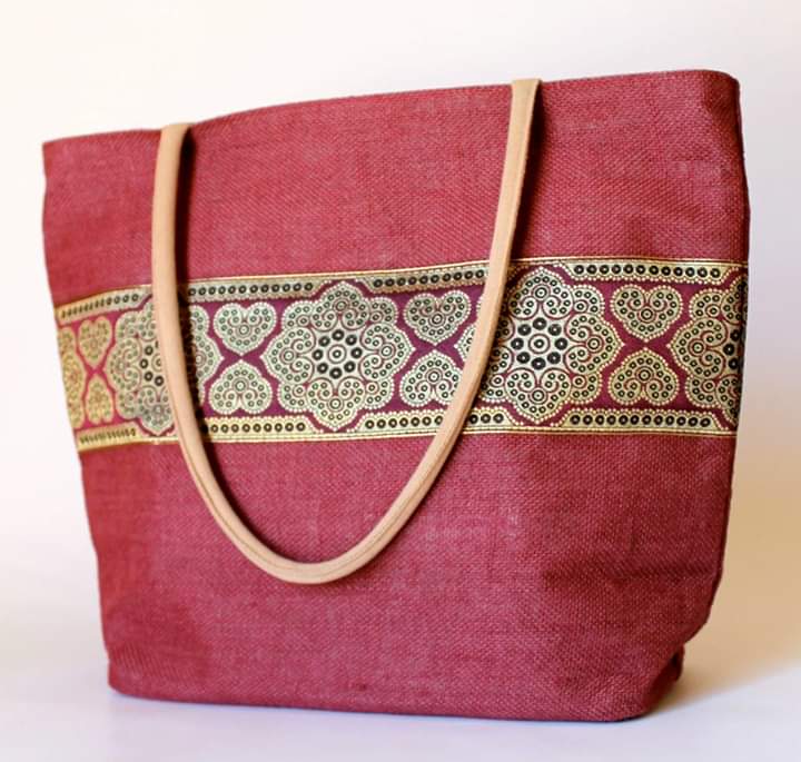 Jute Tote Bag with leather handle